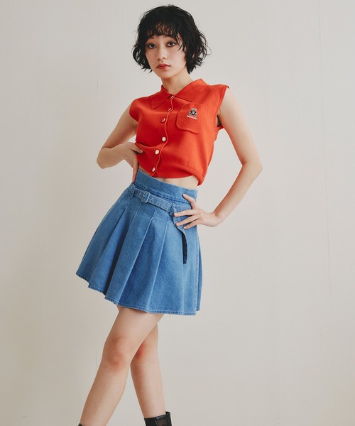 REDYAZEL(レディアゼル)の「デニムプリーツハイウエストミニスカート(デニムスカート・レディース・ネイビー/サックスブルー・FREE)」の18枚目の写真
