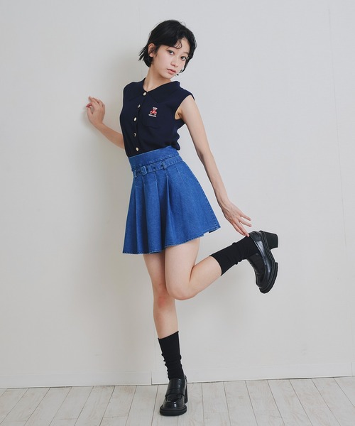 REDYAZEL(レディアゼル)の「デニムプリーツハイウエストミニスカート(デニムスカート・レディース・ネイビー/サックスブルー・FREE)」の22枚目の写真