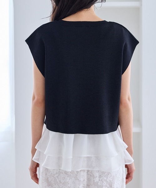 VIS(ビス)の「オーガンジードッキングフレンチニット(ニット/セーター・レディース・サックスブルー/ブラック/ピンク/オフホワイト・FREE)」の10枚目の写真