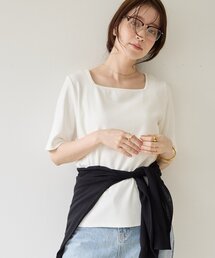 【Noka】2WAYスクエアネックリブ半袖Tシャツ