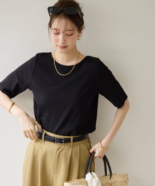 DISCOAT(ディスコート)の「【Noka】2WAYスクエアネックリブ半袖Tシャツ(Tシャツ/カットソー・レディース・オフホワイト/ブラック/ライトグレー・FREE)」の2枚目の写真