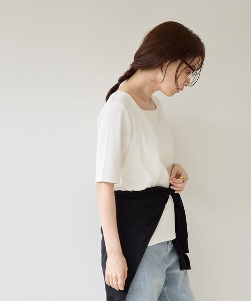 DISCOAT(ディスコート)の「【Noka】2WAYスクエアネックリブ半袖Tシャツ(Tシャツ/カットソー・レディース・オフホワイト/ブラック/ライトグレー・FREE)」の8枚目の写真