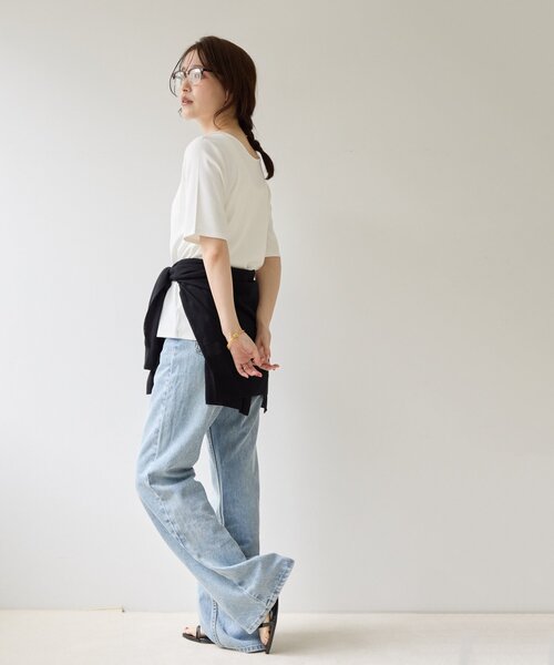 DISCOAT(ディスコート)の「【Noka】2WAYスクエアネックリブ半袖Tシャツ(Tシャツ/カットソー・レディース・オフホワイト/ブラック/ライトグレー・FREE)」の11枚目の写真