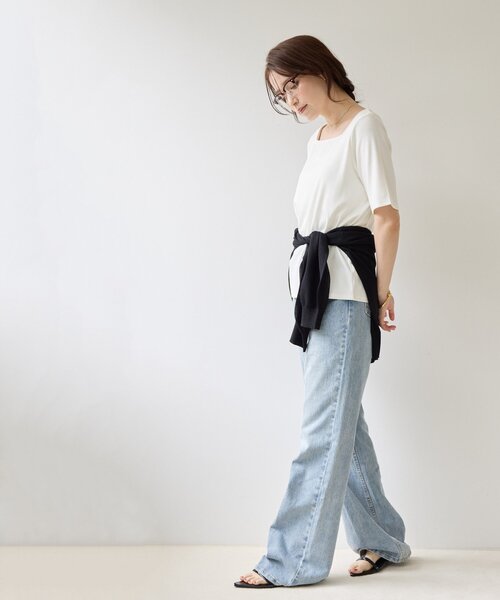 DISCOAT(ディスコート)の「【Noka】2WAYスクエアネックリブ半袖Tシャツ(Tシャツ/カットソー・レディース・オフホワイト/ブラック/ライトグレー・FREE)」の12枚目の写真