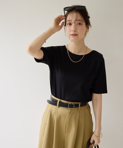DISCOAT(ディスコート)の「【Noka】2WAYスクエアネックリブ半袖Tシャツ(Tシャツ/カットソー・レディース・オフホワイト/ブラック/ライトグレー・FREE)」の16枚目の写真