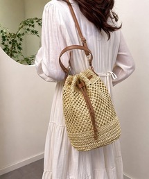 透かし編み巾着バケットバッグ かごバッグ