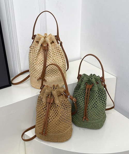 Miniministore(ミニミニストア)の「透かし編み巾着バケットバッグ かごバッグ(かごバッグ・レディース・キャメル/グリーン/ライトベージュ・FREE)」の16枚目の写真