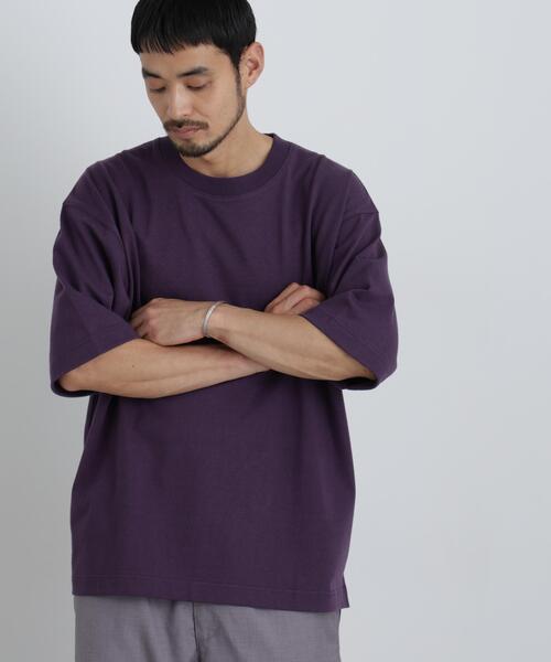NANO universe(ナノユニバース)の「ヘビーウェイトカラーTシャツ 半袖(Tシャツ/カットソー・メンズ・ダークパープル/アイボリー/ラベンダー/ダークネイビー・L/M)」の3枚目の写真