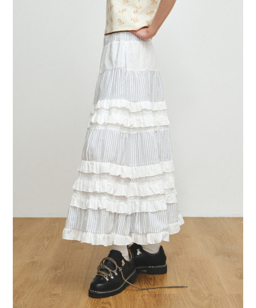 PLZPROJECT（プリーズプロジェクト）の「EYELET FRILL SKIRT, WHITE（スカート・レディース・ホワイト・FREE）」の6枚目の写真