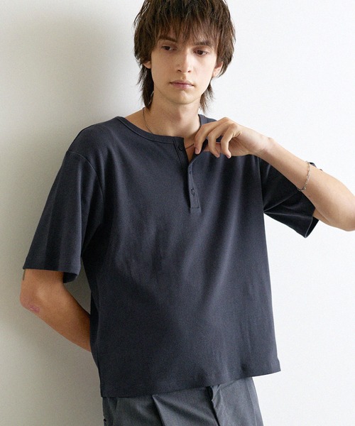 D&G ヘンリーネック 半袖 Tシャツ　リブ編み　Lサイズ リブ編みヘンリー半袖Tシャツ（Tシャツ/カットソー）｜ASTRONOMY
