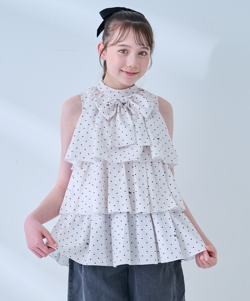 mezzo piano Junior(メゾピアノジュニア)の「アソート柄アメリカンスリーブ ティアードブラウス(シャツ/ブラウス・キッズ・ライトブルー/アイボリー・S:140cm/M:150cm/L:160cm)」の2枚目の写真
