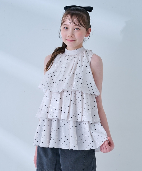 mezzo piano Junior(メゾピアノジュニア)の「アソート柄アメリカンスリーブ ティアードブラウス(シャツ/ブラウス・キッズ・ライトブルー/アイボリー・S:140cm/M:150cm/L:160cm)」の10枚目の写真