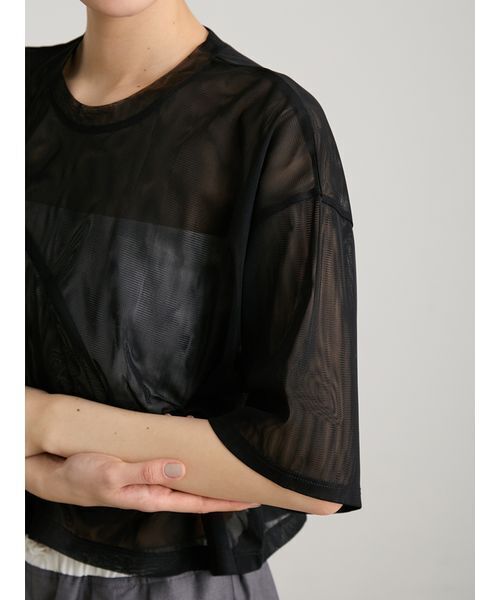 MIESROHE(ミースロエ)の「チュールレイヤードツイストTシャツ(Tシャツ/カットソー・レディース・ホワイト/ブラック・F)」の9枚目の写真