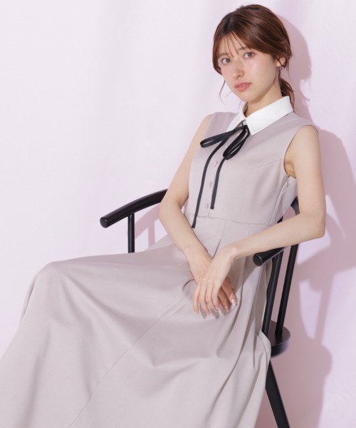 JILL by JILL STUART(ジルバイジルスチュアート)の「襟付きフレンチスリーブワンピース(ワンピース・レディース・ベージュ/ブラック/グレー・FREE)」の4枚目の写真