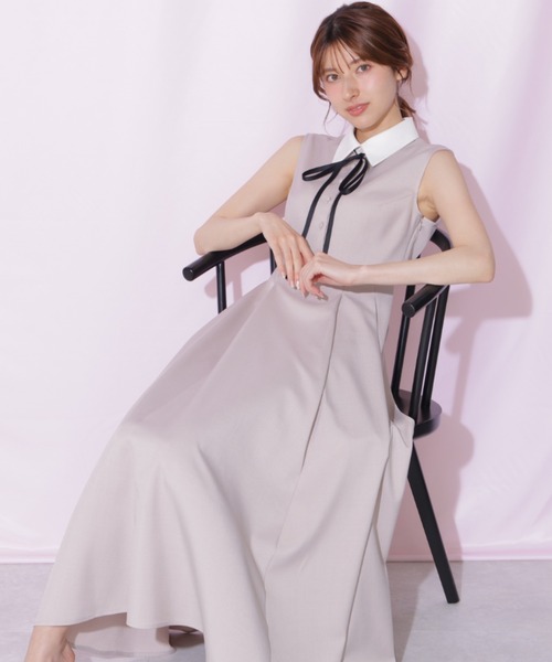 JILL by JILL STUART(ジルバイジルスチュアート)の「襟付きフレンチスリーブワンピース(ワンピース・レディース・ベージュ/ブラック/グレー・FREE)」の6枚目の写真