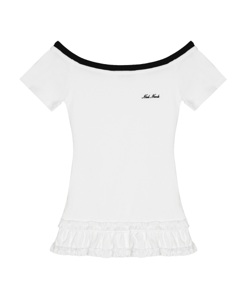 NICK&NICOLE（ニックアンドニコール）の「OFF-SHOULDER FRILL HALF TOP_WHITE（Tシャツ/カットソー・レディース・その他・FREE）」の4枚目の写真
