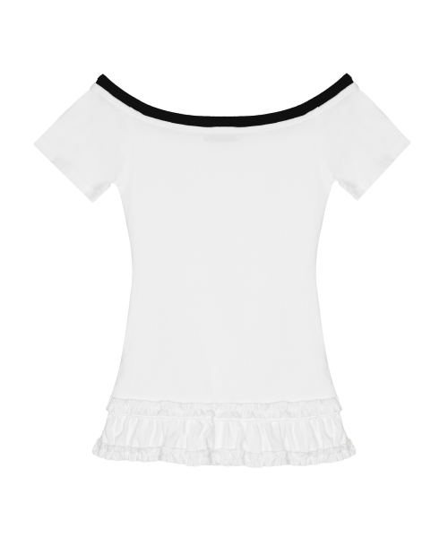 NICK&NICOLE（ニックアンドニコール）の「OFF-SHOULDER FRILL HALF TOP_WHITE（Tシャツ/カットソー・レディース・その他・FREE）」の5枚目の写真