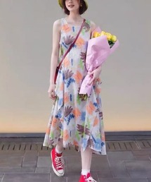 フラワープリントティアードキャミワンピース