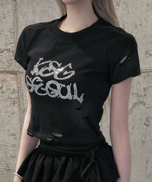 ダメージラインストーンクロップドTシャツ