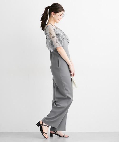 slattgir（スラットジール）の「高身長【結婚式・パーティー・オケージョンドレス】チュール刺しゅうデザインスリーブオールインワン（トールサイズ）（パンツドレス・レディース・グレー/ブラック・TM/TL/T3L/TLL）」の9枚目の写真