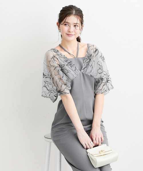 slattgir（スラットジール）の「高身長【結婚式・パーティー・オケージョンドレス】チュール刺しゅうデザインスリーブオールインワン（トールサイズ）（パンツドレス・レディース・グレー/ブラック・TM/TL/T3L/TLL）」の15枚目の写真