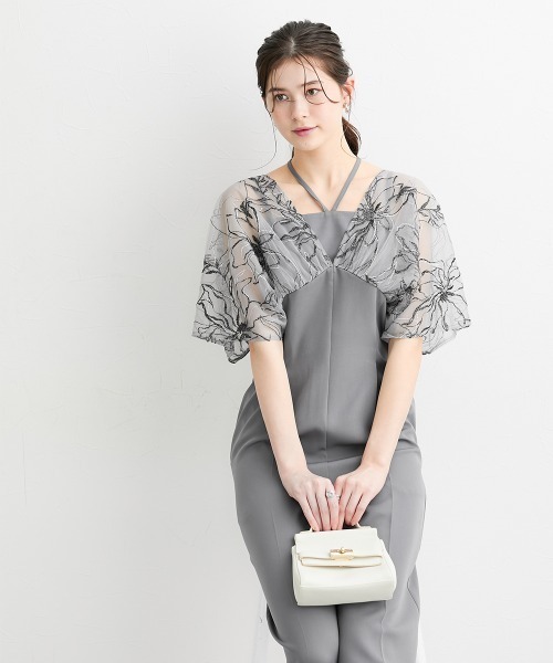 slattgir（スラットジール）の「高身長【結婚式・パーティー・オケージョンドレス】チュール刺しゅうデザインスリーブオールインワン（トールサイズ）（パンツドレス・レディース・グレー/ブラック・TM/TL/T3L/TLL）」の20枚目の写真