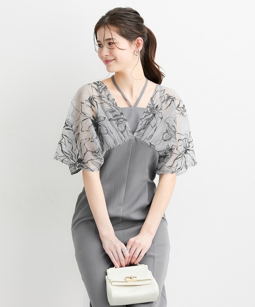 slattgir（スラットジール）の「高身長【結婚式・パーティー・オケージョンドレス】チュール刺しゅうデザインスリーブオールインワン（トールサイズ）（パンツドレス・レディース・グレー/ブラック・TM/TL/T3L/TLL）」の21枚目の写真
