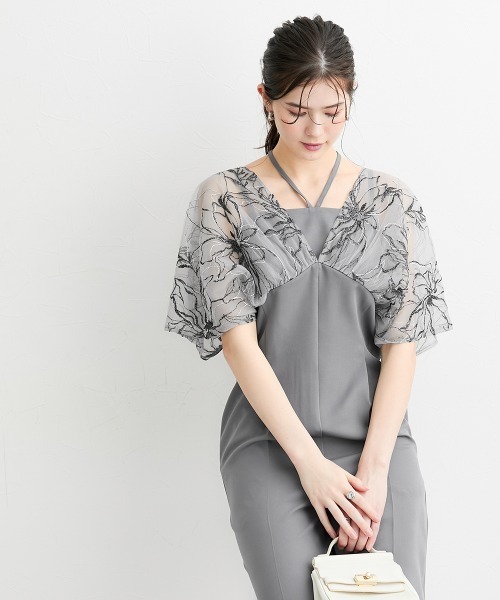 slattgir（スラットジール）の「高身長【結婚式・パーティー・オケージョンドレス】チュール刺しゅうデザインスリーブオールインワン（トールサイズ）（パンツドレス・レディース・グレー/ブラック・TM/TL/T3L/TLL）」の22枚目の写真