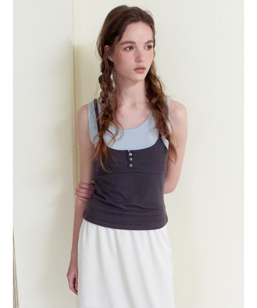 ETMON(エトモン)の「Color Layered Ribbed Top, Charcoal(Tシャツ/カットソー・レディース・その他・F)」の1枚目の写真