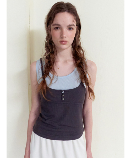 ETMON(エトモン)の「Color Layered Ribbed Top, Charcoal(Tシャツ/カットソー・レディース・その他・F)」の2枚目の写真