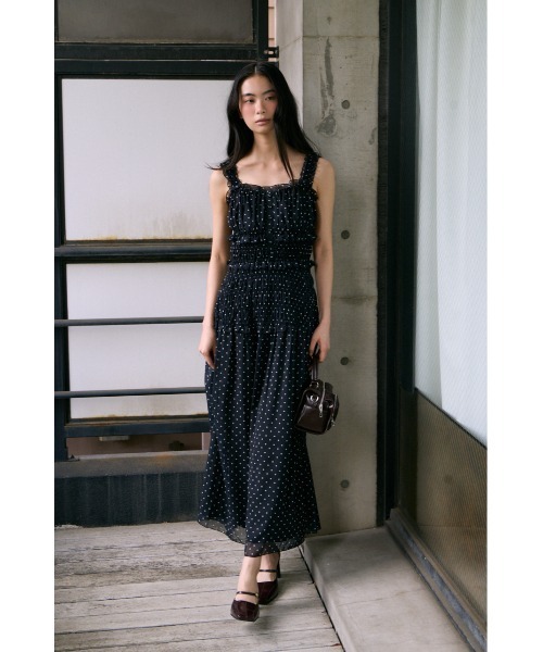 SLY(スライ)の「SHIRRING FRILL DRESS シャーリングフリルドレス 夏服 秋服(ワンピース・レディース・レッド/ブラック系その他2/ブラック・FREE)」の1枚目の写真