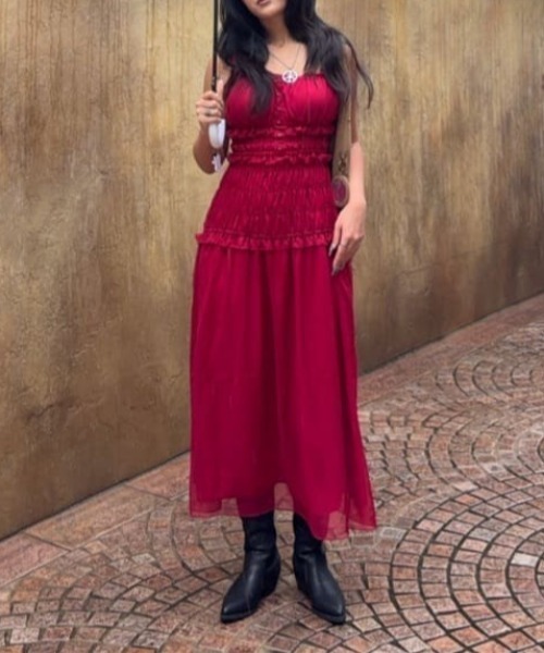 SLY(スライ)の「SHIRRING FRILL DRESS シャーリングフリルドレス 夏服 秋服(ワンピース・レディース・レッド/ブラック系その他2/ブラック・FREE)」の21枚目の写真