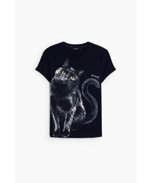 ブラックキャットフォトプリントTシャツ【2026秋冬新作】