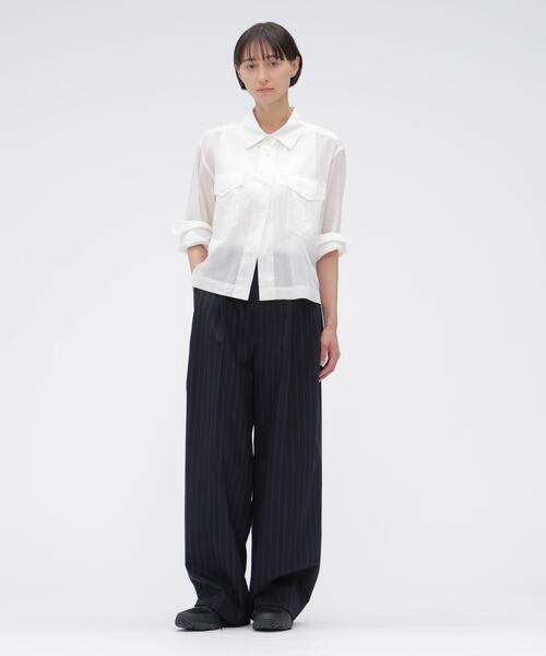MARGARET HOWELL(マーガレットハウエル)の「WIDE STRIPE WOOL(その他パンツ・レディース・ネイビー・3/2/1)」の1枚目の写真