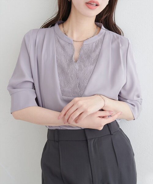 フロントレースVネックブラウス（シャツ/ブラウス）｜natural couture