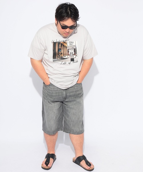 B&T CLUB(ビーティークラブ)の「Tシャツ 半袖 メンズ 大きいサイズ ROUTE66フォトプリント クルーネック カットソー B&T CLUB (ビーアンドティークラブ)(Tシャツ/カットソー・メンズ・ライトグレー/ネイビー・X2(4L~5L)/X3(6L~7L)/X1(3L~4L)/X4(8L~9L))」の5枚目の写真
