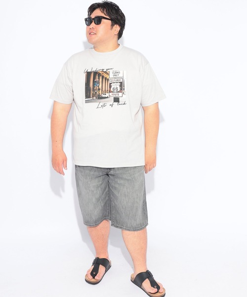B&T CLUB(ビーティークラブ)の「Tシャツ 半袖 メンズ 大きいサイズ ROUTE66フォトプリント クルーネック カットソー B&T CLUB (ビーアンドティークラブ)(Tシャツ/カットソー・メンズ・ライトグレー/ネイビー・X2(4L~5L)/X3(6L~7L)/X1(3L~4L)/X4(8L~9L))」の6枚目の写真