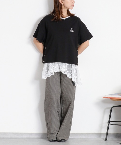 cepo(セポ)の「〈BLUEDY〉クマ刺繍ショートスリーブスリットTee(Tシャツ/カットソー・レディース・グレー/ホワイト系その他/ホワイト/ブラック・M)」の15枚目の写真