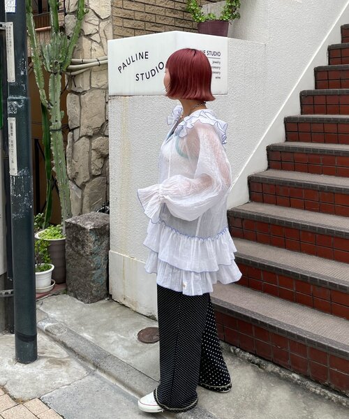 HELLO.SANFRANCISCO(ハローサンフランシスコ)の「【HELLO.SANFRANCISCO/ハローサンフランシスコ】アソート柄フリルシアーパーカー(パーカー・レディース・ホワイト/ブラック/オレンジ・ONE SIZE)」の7枚目の写真