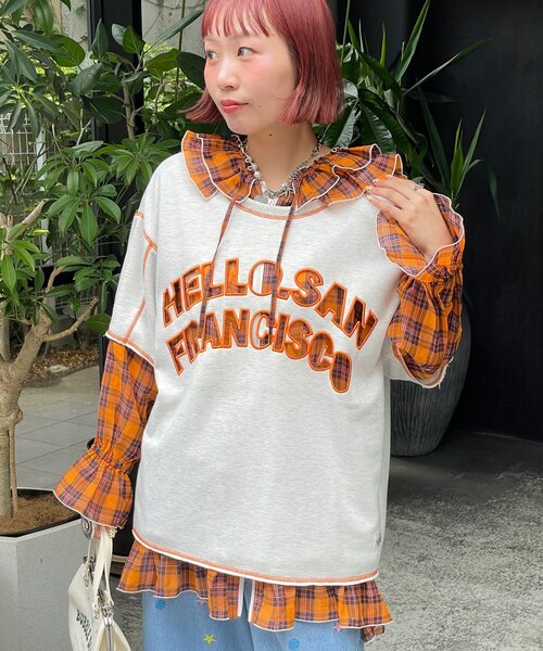 HELLO.SANFRANCISCO(ハローサンフランシスコ)の「【HELLO.SANFRANCISCO/ハローサンフランシスコ】アソート柄フリルシアーパーカー(パーカー・レディース・ホワイト/ブラック/オレンジ・ONE SIZE)」の17枚目の写真