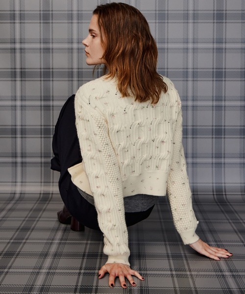 MAISON SPECIAL（メゾンスペシャル）の「【2026Autumn PRE-ORDER】Cable Flower Knit Cardigan/ケーブルフラワーニットカーデ（カーディガン/ボレロ・レディース・ブラック/グレー/ホワイト・FREE）」の6枚目の写真