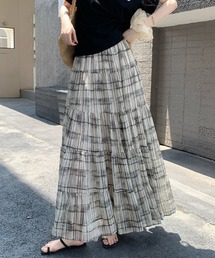 チェック柄ティアードロングスカート