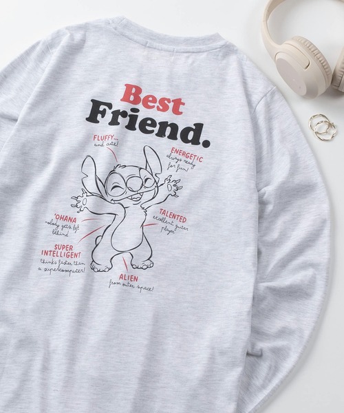 Disney(ディズニー)の「【71】【Disney/ディズニー】ミッキーマウス/ミニーマウス/チップ&デール/スティッチ/プリントロンスリーブTシャツ/レディース(S)(Tシャツ/カットソー・レディース・グレー/ブラック/ライトグレー/マスタード/レンガ/グリーン/ライム/ピンク・M/L)」の3枚目の写真