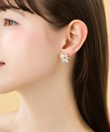【LA MUE】ニッケルフリー パール×ビジュー ピアス
