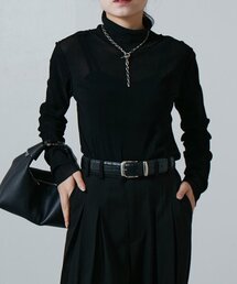 Lui's | チュールベロアリブシアーメローデザインタートルトップス(Tシャツ/カットソー)