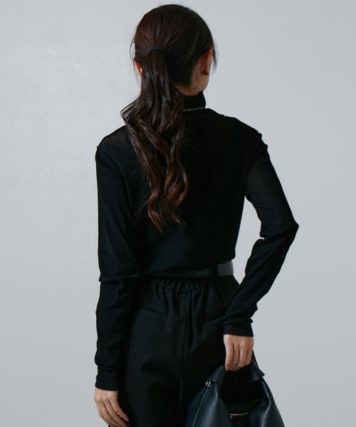 Lui's(ルイス)の「チュールベロアリブシアーメローデザインタートルトップス(Tシャツ/カットソー・レディース・ブラック/ブラウン/カーキ/グレー・FREE)」の17枚目の写真