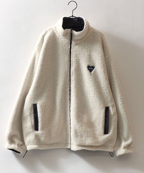 SITRY(シトリー)の「SITRY Heart Embroidery Reversible Blouson/別注 2WAY リバーシブル ナイロン×ボアフリース オーバーサイズ ハートロゴ ワンポイントラメ刺繍 ナイロンジャケット ボアフリースジャケット ブルゾン(ブルゾン・レディース・グレイッシュベージュ/ネイビー/ブラック/ベージュ系その他/ブラック系その他/ブルー系その他・XL/L/M)」の12枚目の写真