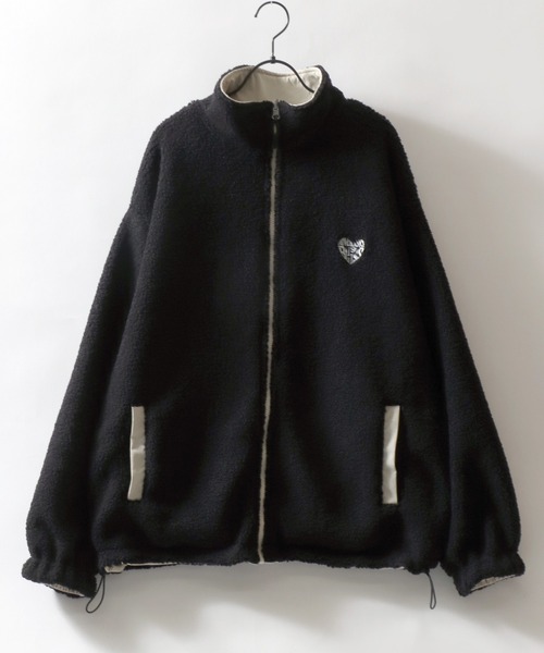 SITRY(シトリー)の「SITRY Heart Embroidery Reversible Blouson/別注 2WAY リバーシブル ナイロン×ボアフリース オーバーサイズ ハートロゴ ワンポイントラメ刺繍 ナイロンジャケット ボアフリースジャケット ブルゾン(ブルゾン・レディース・グレイッシュベージュ/ネイビー/ブラック/ベージュ系その他/ブラック系その他/ブルー系その他・XL/L/M)」の16枚目の写真