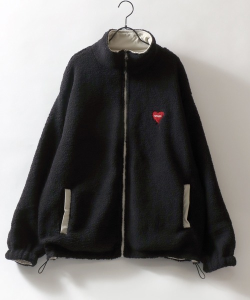 SITRY(シトリー)の「SITRY Heart Embroidery Reversible Blouson/別注 2WAY リバーシブル ナイロン×ボアフリース オーバーサイズ ハートロゴ ワンポイントラメ刺繍 ナイロンジャケット ボアフリースジャケット ブルゾン(ブルゾン・レディース・グレイッシュベージュ/ネイビー/ブラック/ベージュ系その他/ブラック系その他/ブルー系その他・XL/L/M)」の10枚目の写真