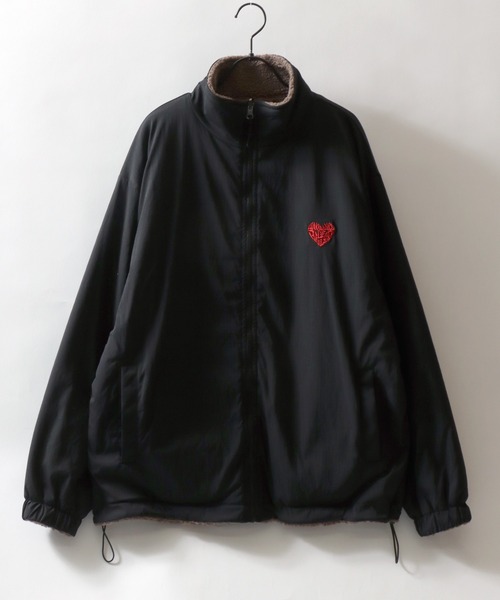 SITRY(シトリー)の「SITRY Heart Embroidery Reversible Blouson/別注 2WAY リバーシブル ナイロン×ボアフリース オーバーサイズ ハートロゴ ワンポイントラメ刺繍 ナイロンジャケット ボアフリースジャケット ブルゾン(ブルゾン・レディース・グレイッシュベージュ/ネイビー/ブラック/ベージュ系その他/ブラック系その他/ブルー系その他・XL/L/M)」の13枚目の写真
